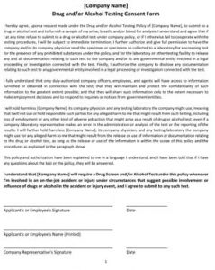 Sample Drug and/or Alcohol Testing Form - Small Business Free Forms