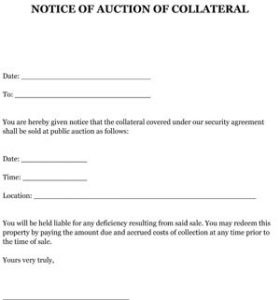 Sample Notice of Auction of Collateral - Small Business Free Forms