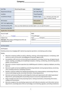 Sample Marketing Manager Job Description - Small Business Free Forms